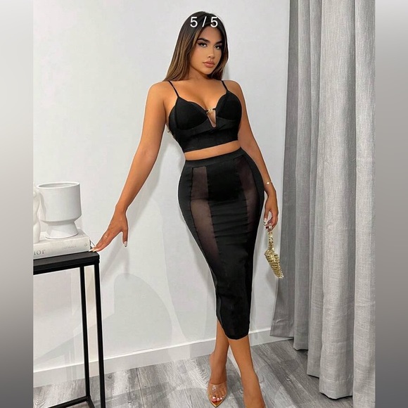 SXY Contrast Mesh Pencil Skirt - Picture 5 of 5